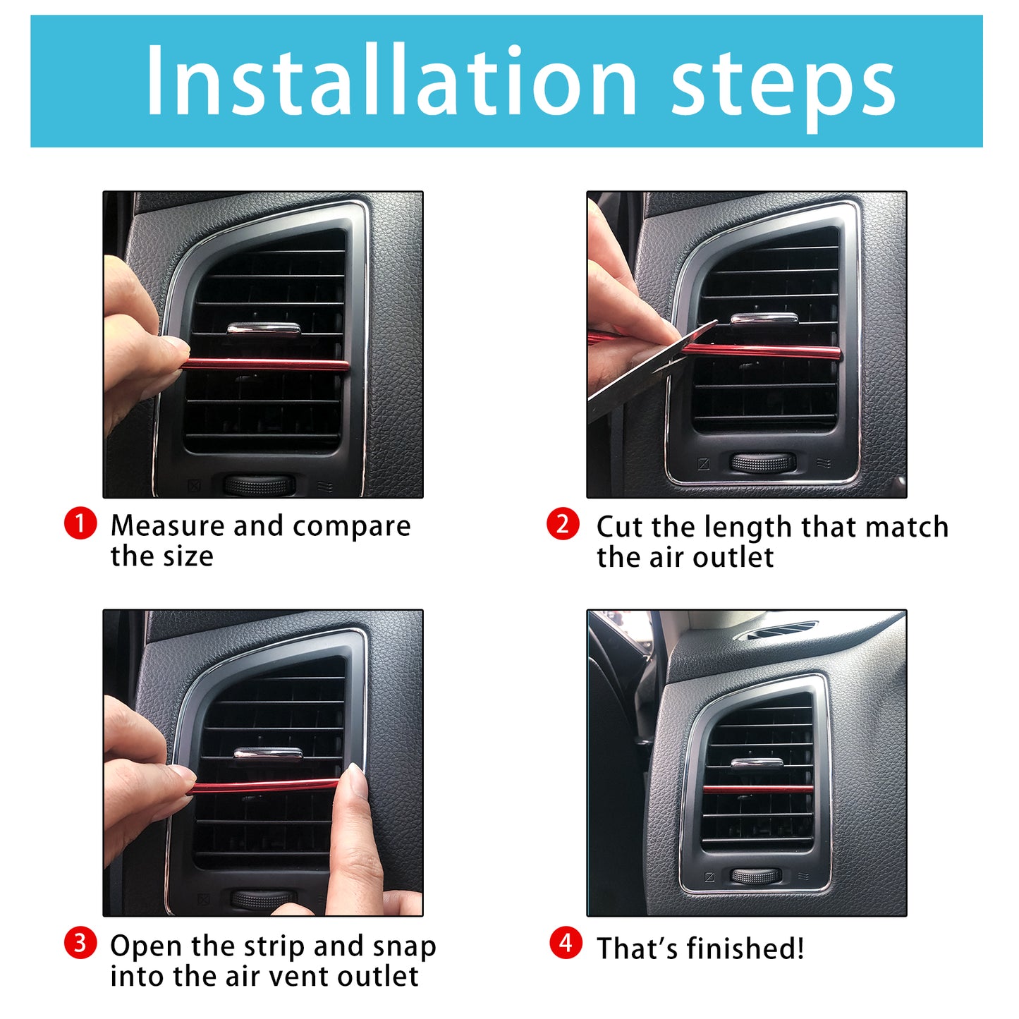 MUYI 20 Pack Car Interior Accessories for Most Air Conditioner Car Vent Accessory Outlet Decoration Strip Waterproof Bendable Shiny Trim Universal Red Car Accessories