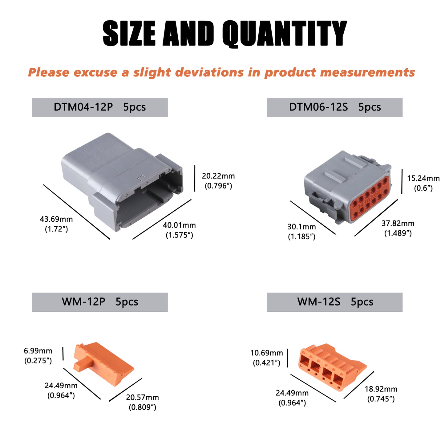 MUYI DTM Connector Kit, 2/3/4/6/8/12 Pin Connector 22-15AWG Wire Harness Plugs IP67 Waterproof Connector DTM04-2P/DTM06-2S with Size 20 Contacts Pin Sockets