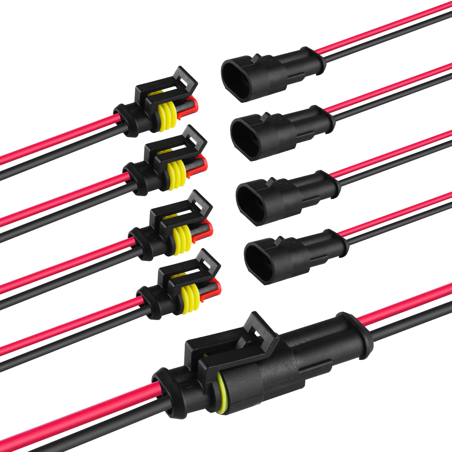 MUYI 5 Ktis 16AWG Waterproof Electrical Connectors Kit 1.5mm Series Terminal and Rubber Seal with 10cm Wire Weatherpack Connectors