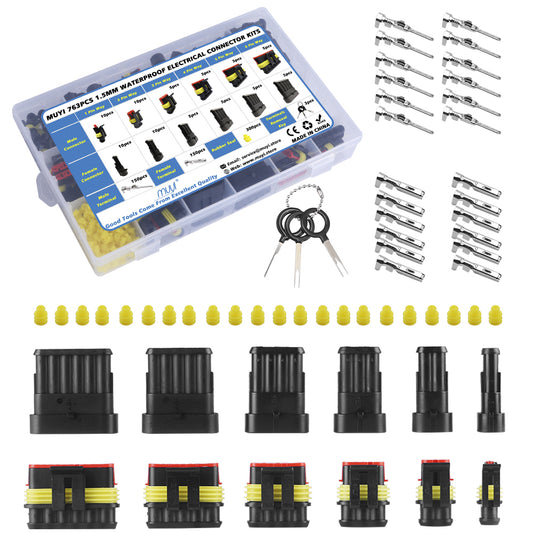 763PCS Waterproof Wire Connectors MUYI 1/2/3/4/5/6 Pin Wire Connectors Kit Male & Female Electrical Connectors with Key Pin Extractor