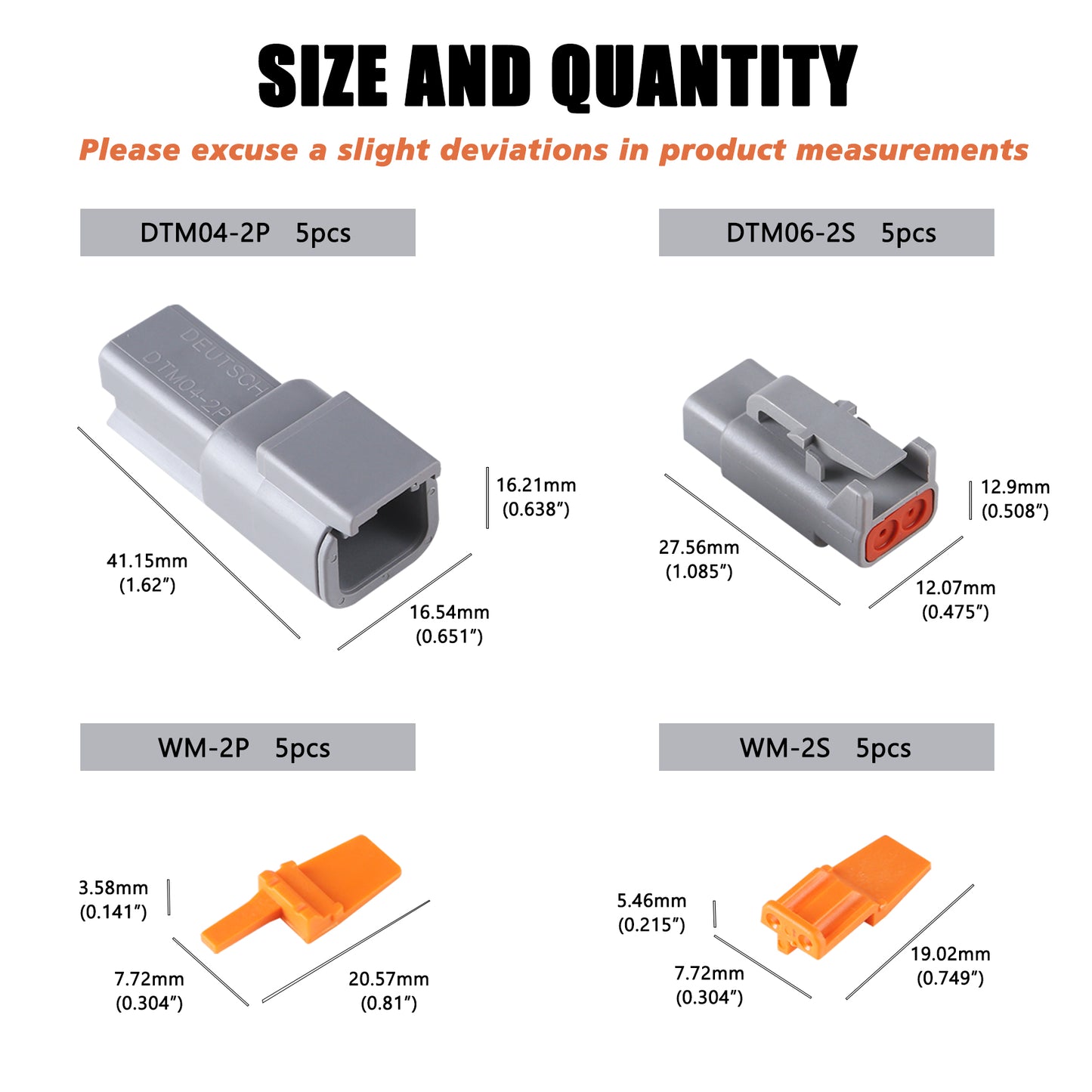 MUYI DTM Connector Kit, 2/3/4/6/8/12 Pin Connector 22-15AWG Wire Harness Plugs IP67 Waterproof Connector DTM04-2P/DTM06-2S with Size 20 Contacts Pin Sockets