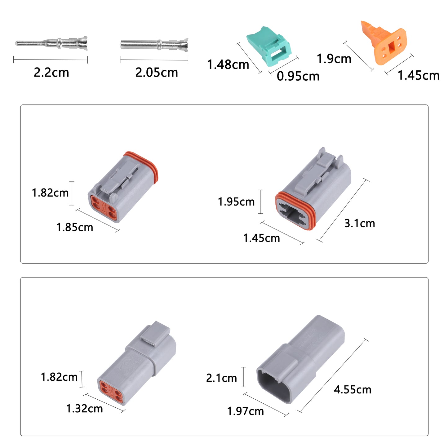 MUYI DT Series Waterproof Connectors 2/3/4/6/8/12 Pin Connector  18-14 AWG Electrical Wire Plug with 13 Amps Continuous Terminals