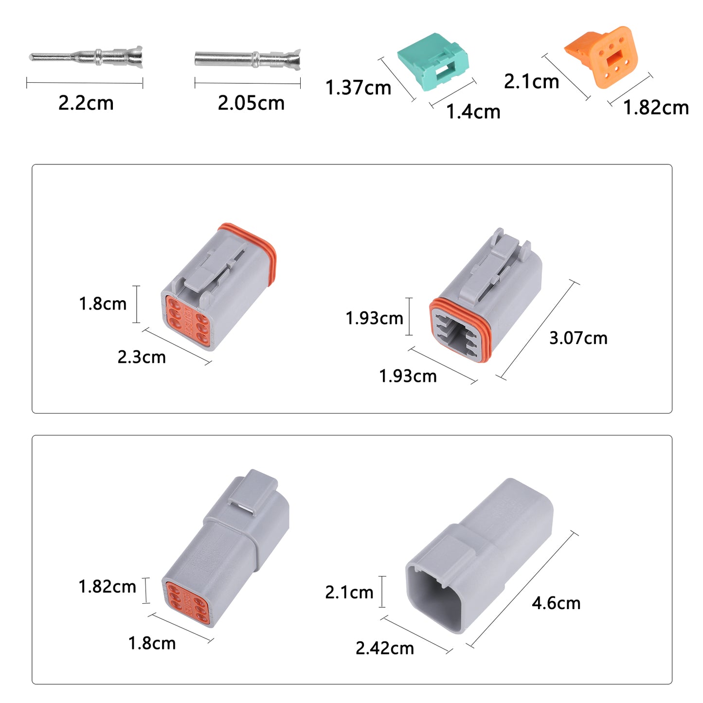 MUYI DT Series Waterproof Connectors 2/3/4/6/8/12 Pin Connector  18-14 AWG Electrical Wire Plug with 13 Amps Continuous Terminals