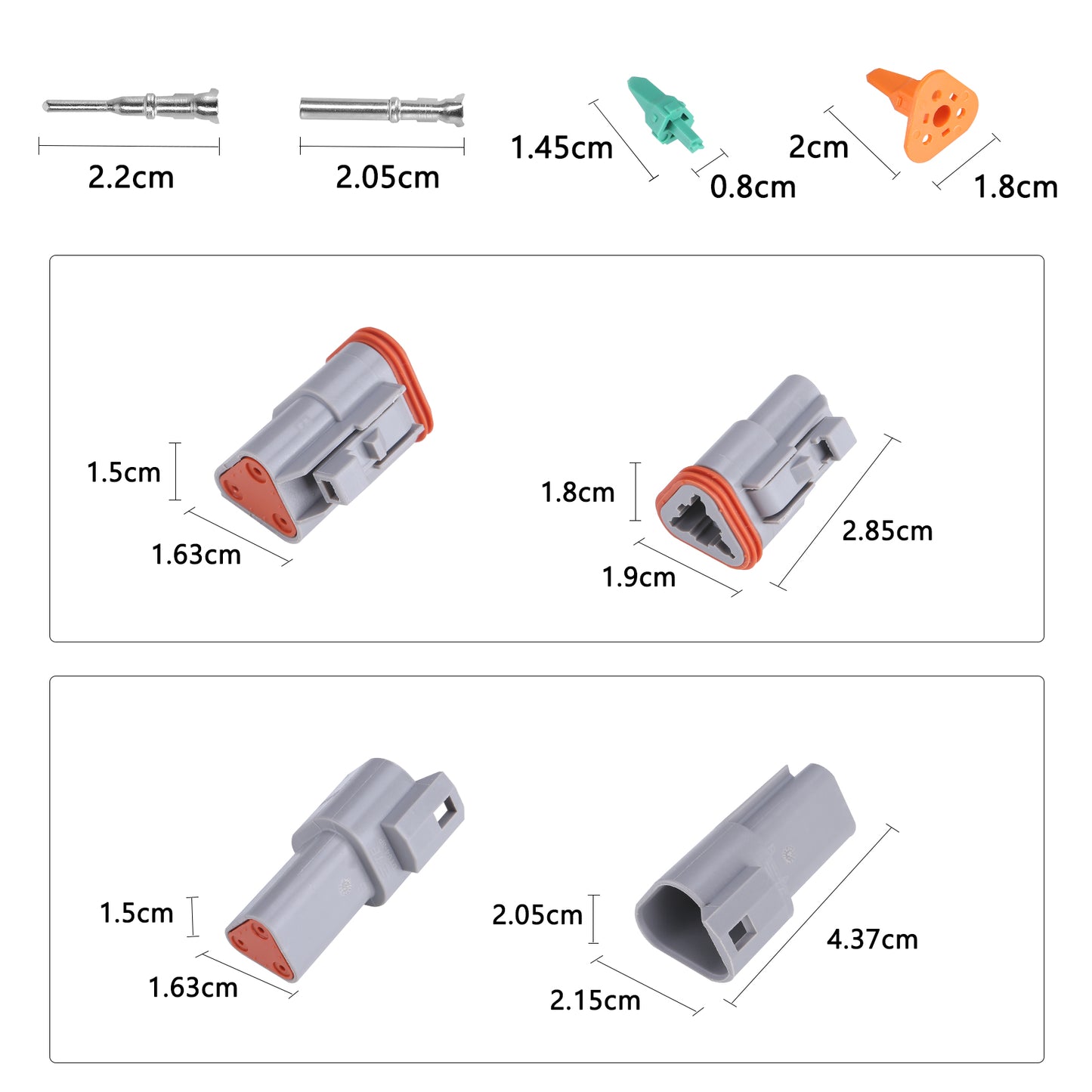 MUYI DT Series Waterproof Connectors 2/3/4/6/8/12 Pin Connector  18-14 AWG Electrical Wire Plug with 13 Amps Continuous Terminals