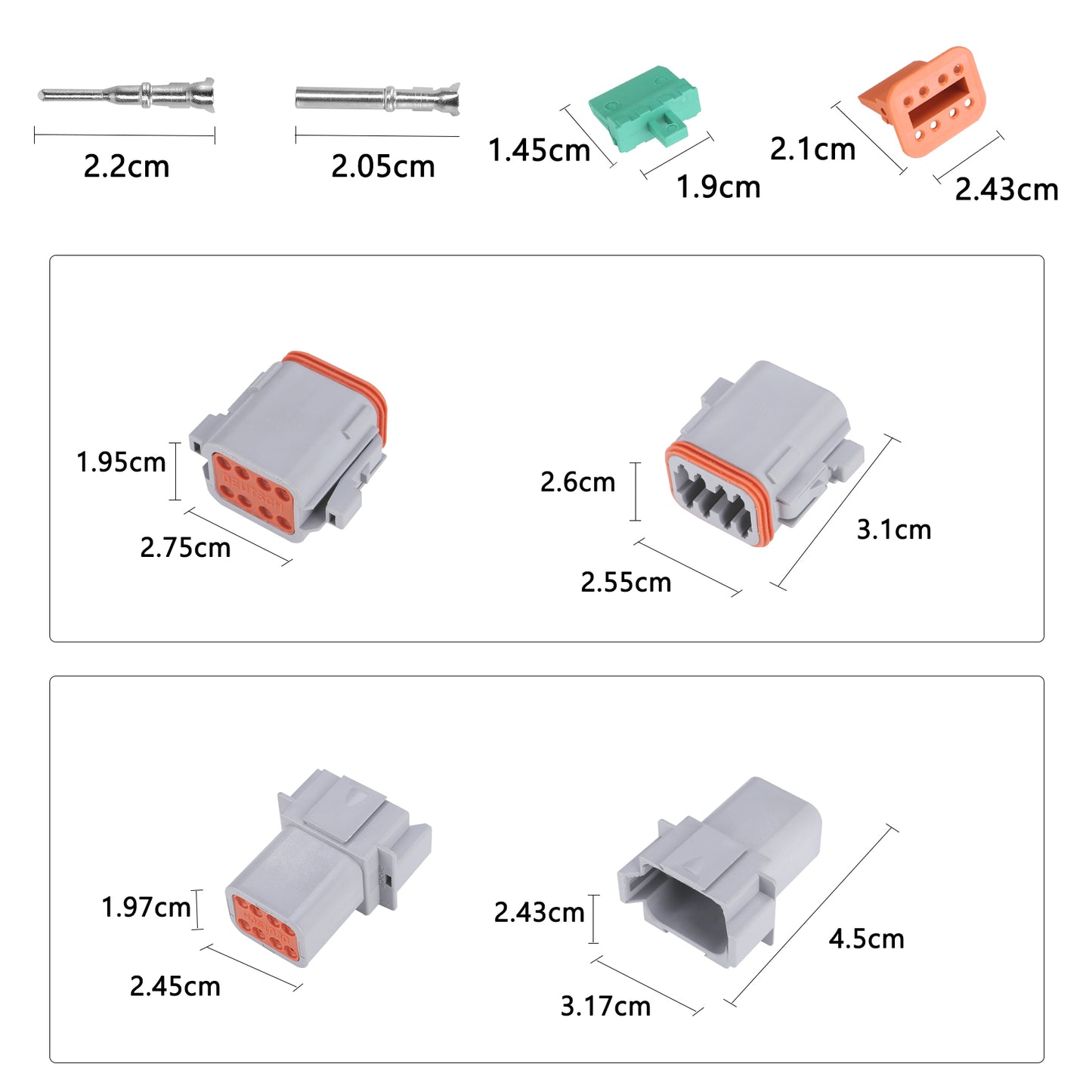 MUYI DT Series Waterproof Connectors 2/3/4/6/8/12 Pin Connector  18-14 AWG Electrical Wire Plug with 13 Amps Continuous Terminals