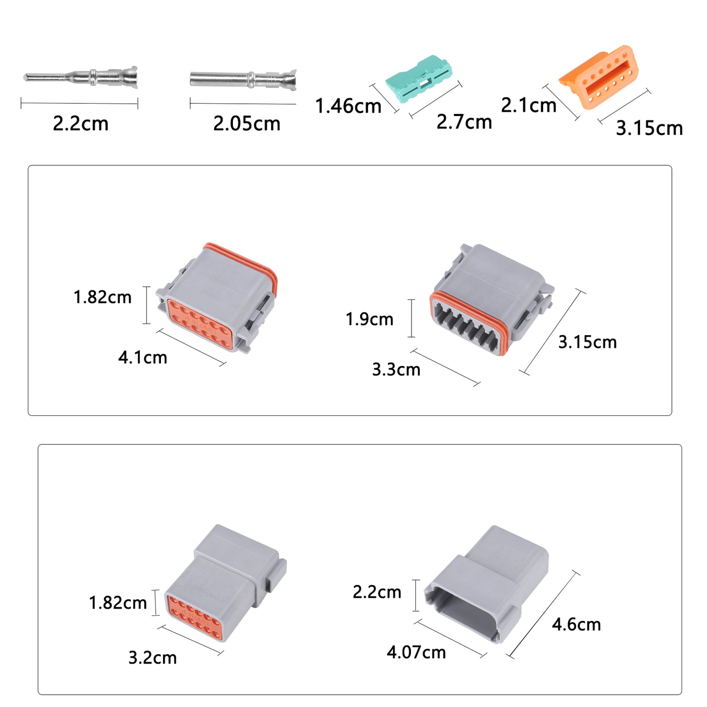 MUYI DT Series Waterproof Connectors 2/3/4/6/8/12 Pin Connector  18-14 AWG Electrical Wire Plug with 13 Amps Continuous Terminals