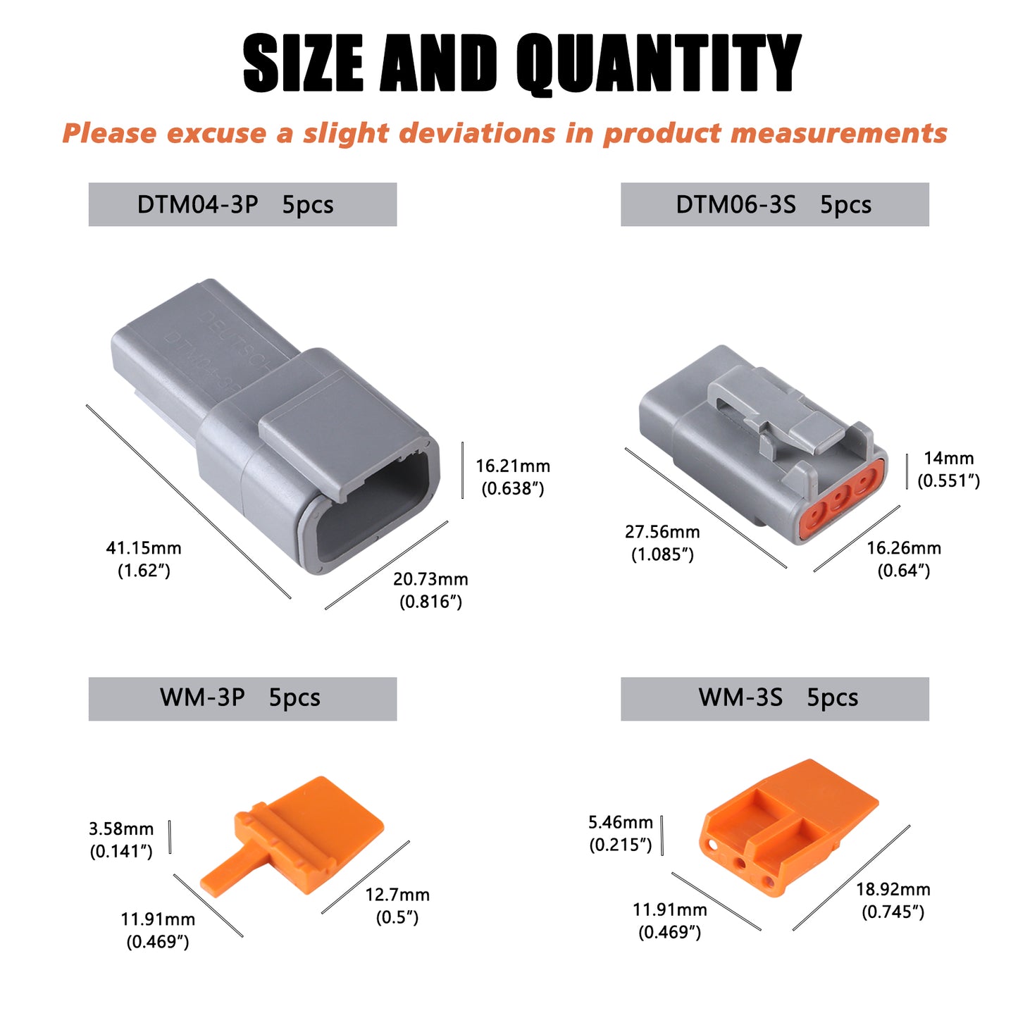 MUYI DTM Connector Kit, 2/3/4/6/8/12 Pin Connector 22-15AWG Wire Harness Plugs IP67 Waterproof Connector DTM04-2P/DTM06-2S with Size 20 Contacts Pin Sockets