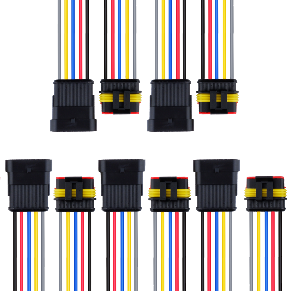MUYI 5 Kits 1/2/3/4/5/6 Pin Way 18AWG Waterproof Connector Electrical Plugs with 10cm Pigtail Wire Connectors