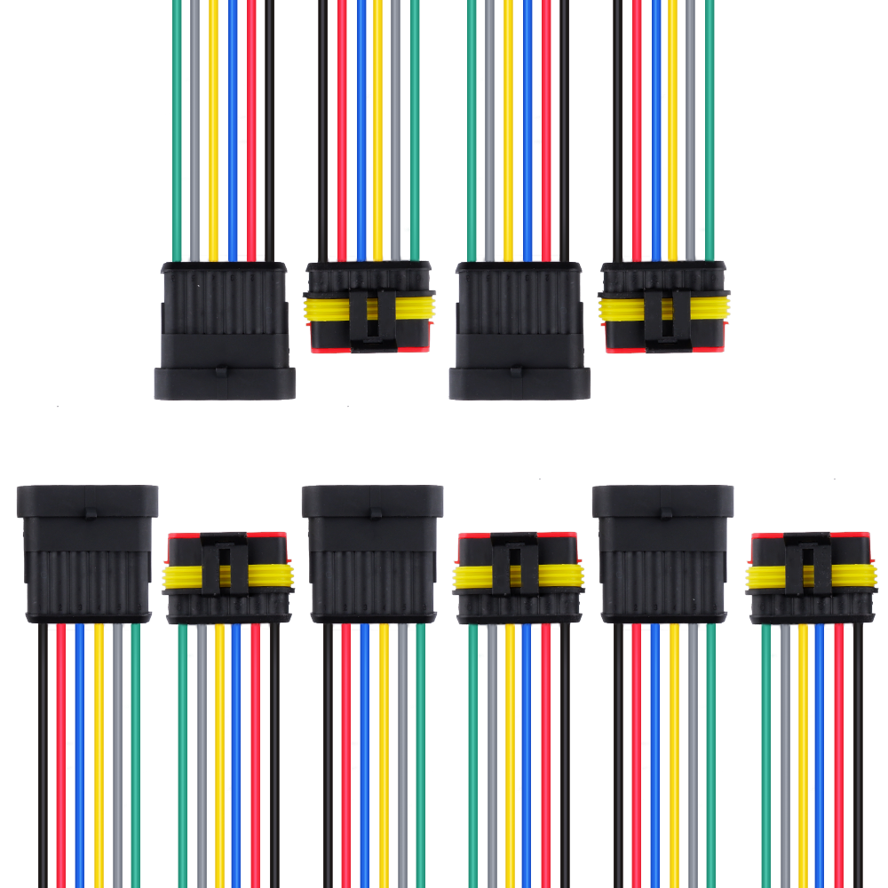 MUYI 5 Kits 1/2/3/4/5/6 Pin Way 18AWG Waterproof Connector Electrical Plugs with 10cm Pigtail Wire Connectors
