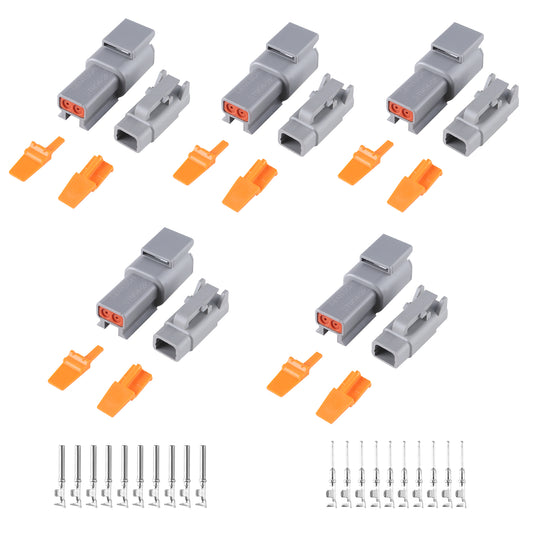 MUYI DTM Connector Kit, 2/3/4/6/8/12 Pin Connector 22-15AWG Wire Harness Plugs IP67 Waterproof Connector DTM04-2P/DTM06-2S with Size 20 Contacts Pin Sockets