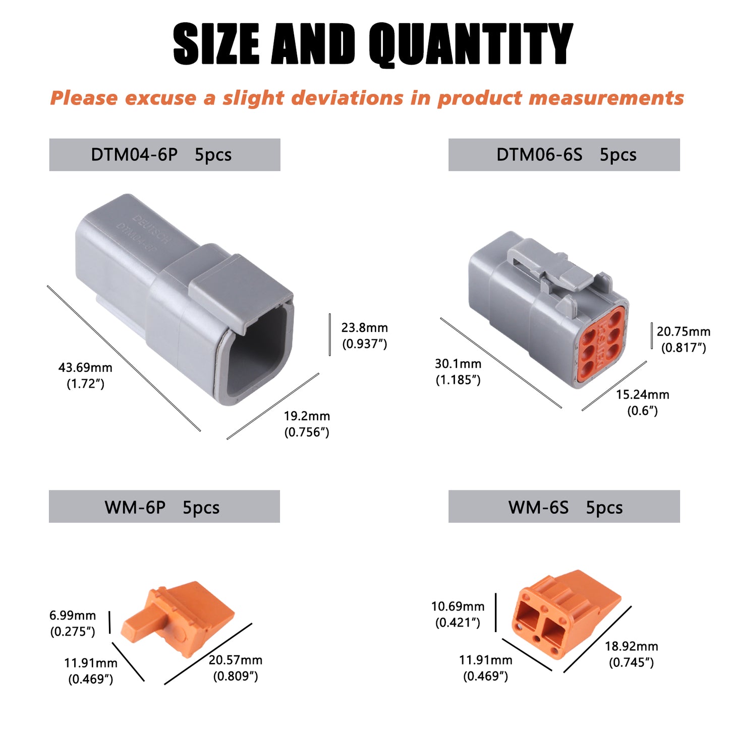 MUYI DTM Connector Kit, 2/3/4/6/8/12 Pin Connector 22-15AWG Wire Harness Plugs IP67 Waterproof Connector DTM04-2P/DTM06-2S with Size 20 Contacts Pin Sockets