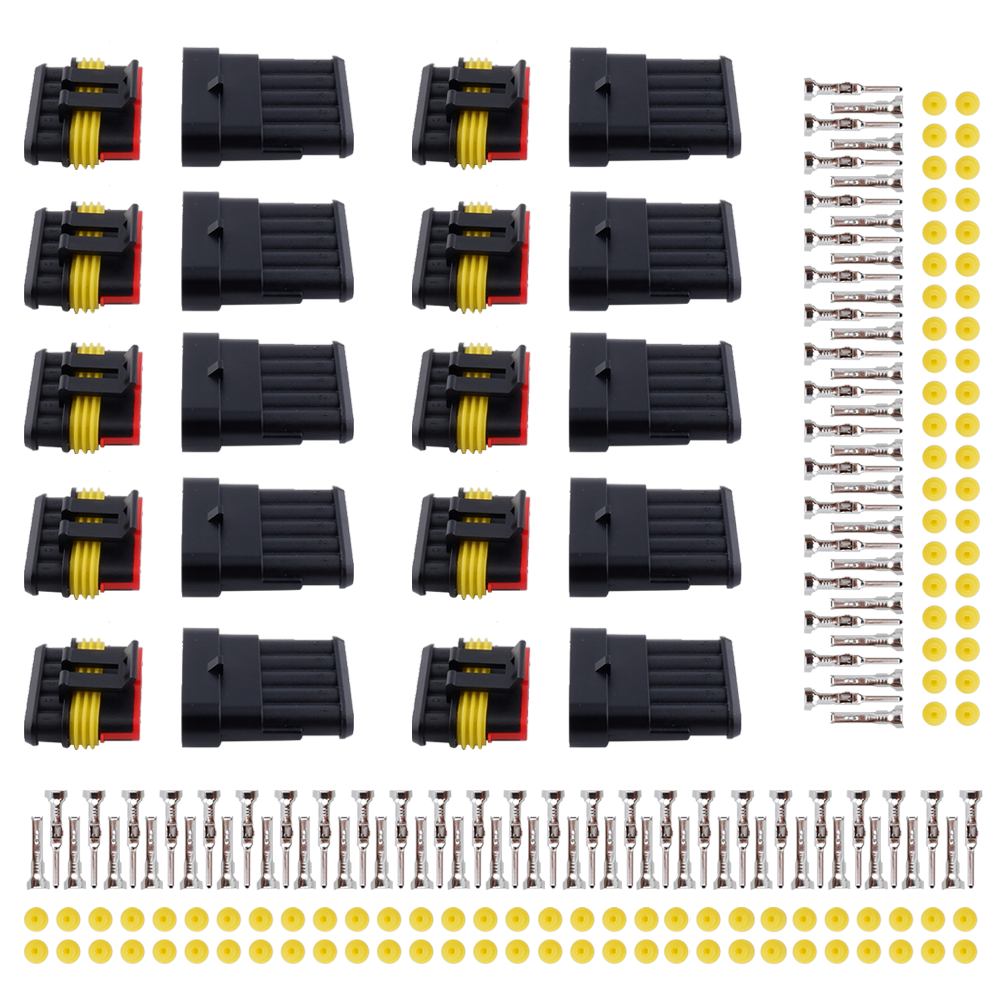 MUYI 10 Kits 1/2/3/4/5/6 Pin Connector Automotive Electrical Connectors Waterproof Wire Harness Terminals HID Sockets Plugs 1.5mm Series