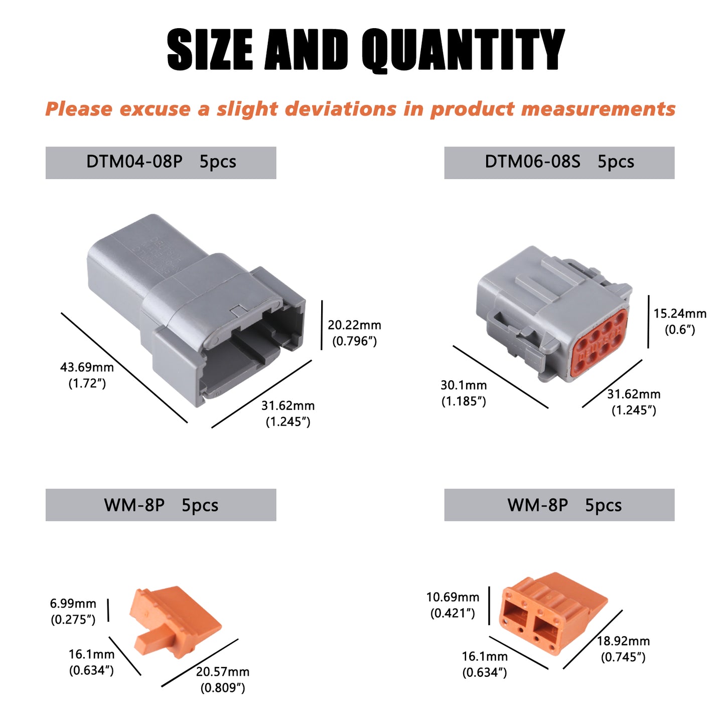 MUYI DTM Connector Kit, 2/3/4/6/8/12 Pin Connector 22-15AWG Wire Harness Plugs IP67 Waterproof Connector DTM04-2P/DTM06-2S with Size 20 Contacts Pin Sockets